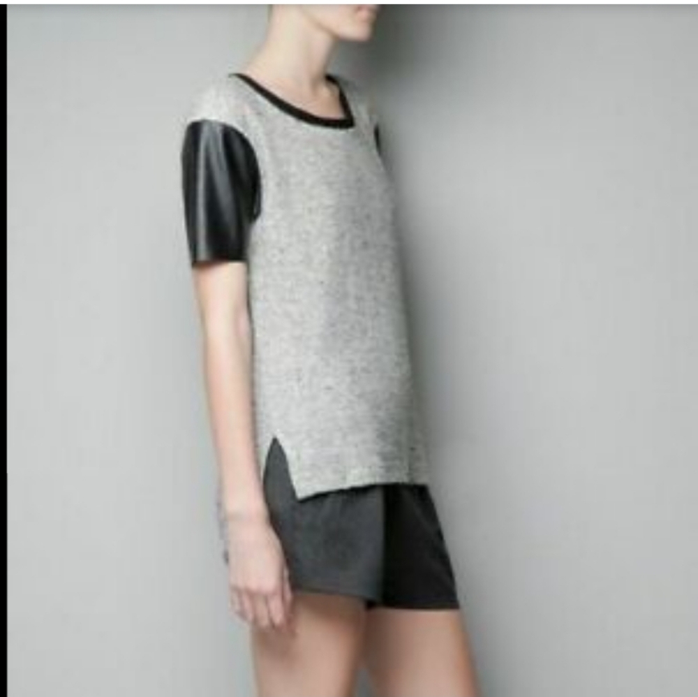 Zara Gray and Black Short Sleeve Tee